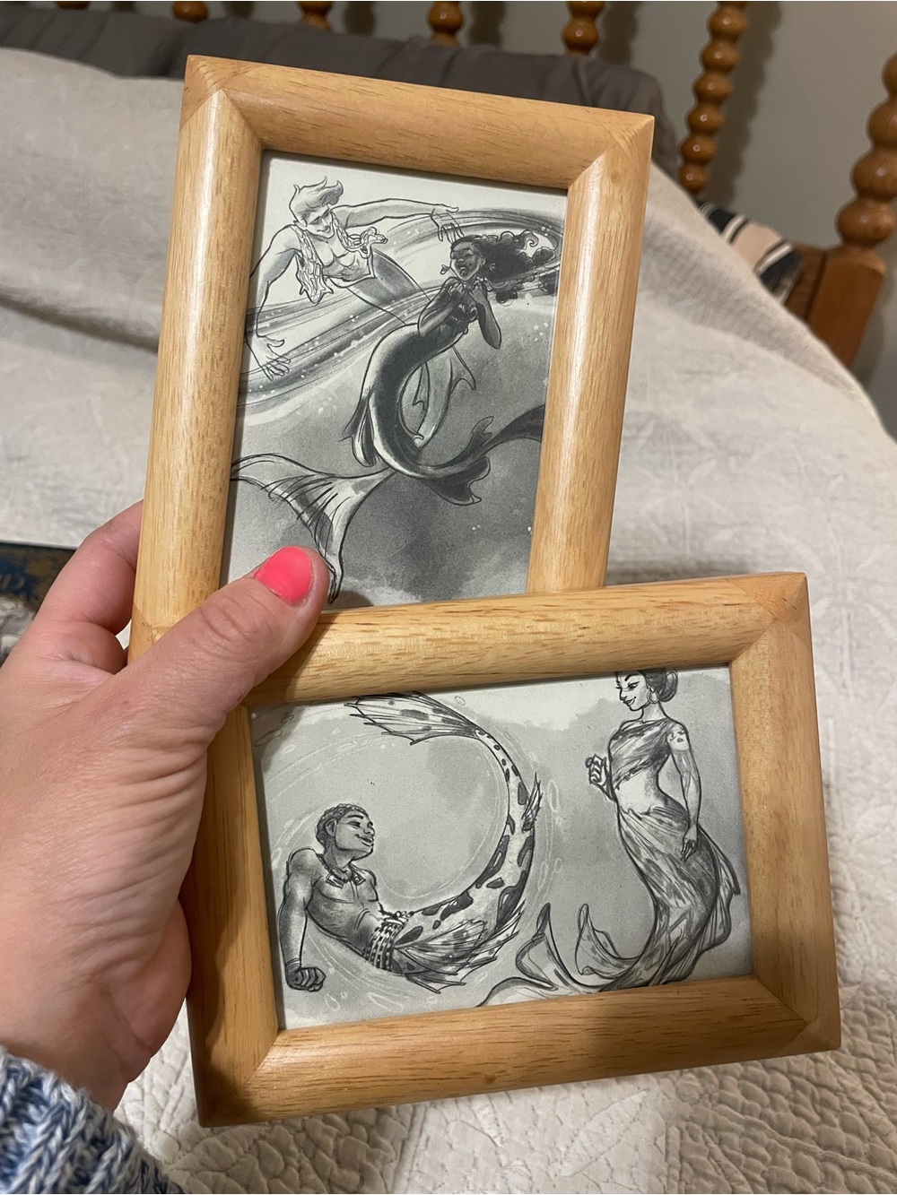 Natural wood Frame Set with Disney Mermaid Art - 6x4.75in